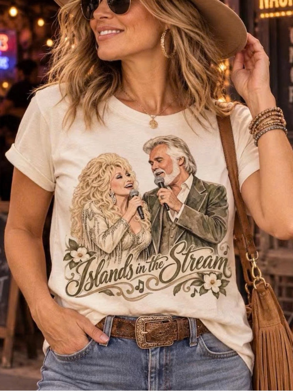 Vintage Cream Dolly Parton 'Islands in the Stream' Graphic T Shirt